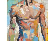 a painting of a man with no shirt on