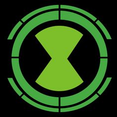 a green and black circular with an x in it's center on a black background