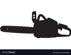 a black and white silhouette of a chainsaw on a white background with clipping