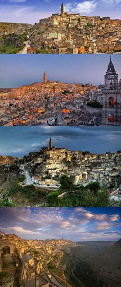 four different views of the city of toledo, spain