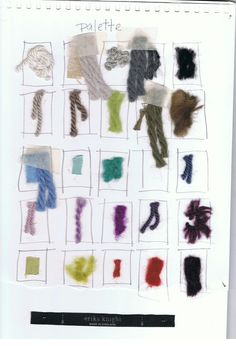 an art project with different colored yarns on white paper and black writing that says, felte