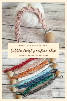 crochet headbands with text overlay that says free crochet pattern bubble twist practice clip