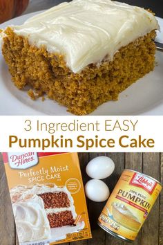 pumpkin spice cake with white frosting on top