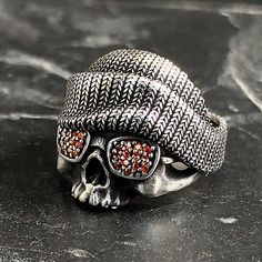 Men Skull Beanie Silver Biker Ring , Fantasy Punk Gothic Ring , Engraved Signet Finger Ring , Silver Jewelry , Western Biker Style , Gift For Him , Same Day For Shipping ✧ Product Details * Handmade İtem * Gender : Male / Female * Material : 925K Sterling Silver * Ring Weight : 9 Grams ✔ Usage Details * Silver jewelry is very sensitive to chemicals. It is recommended to keep away from chemical substances such as cream, bleach, deodorant, detergent. * Silver jewelry can also darken quickly in salt water, that is, in sea water. For this reason, it is best to remove them when swimming in the sea. ✔ Shipping * Your orders placed on weekdays are delivered to the cargo on the same day. Your orders placed on the weekend are delivered to the cargo on Monday. ✔ Other Details * Our products are hand Gothic Metal Ring For Streetwear, Gothic Metal Rings For Streetwear, Black Ring For Halloween Streetwear, Silver Punk Rings For Streetwear, Punk Metal Skull Ring For Streetwear, Black Biker Style Ring As Gift, Fantasy Punk, Skull Beanie, Jewelry Western