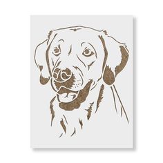 a dog's face is shown on a white paper with brown ink and gold foil