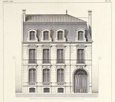 an architectural drawing of a two story building with arched doorways and balconies