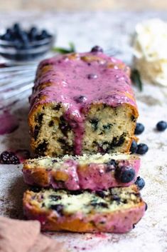 a loaf of blueberry bread on a table