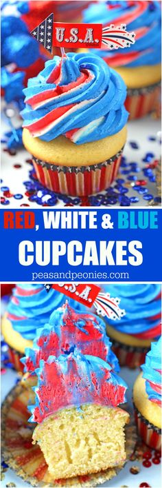 cupcakes with red, white and blue frosting