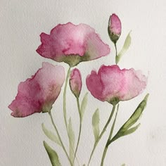 watercolor painting of pink flowers on white paper