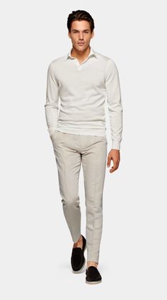 Off-White Long Sleeve Polo | Cotton Silk | Suitsupply Online Store Long Sleeve Polo Outfit, Polo Outfits, Polo Shirt Outfit Men, Polo Shirt Outfits, Shirt Outfit Men, Mens Life, Polo Men, Winter Capsule Wardrobe, Spring Coat