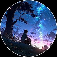 a person sitting under a tree watching the stars