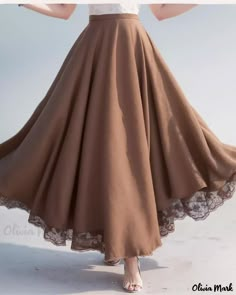 Olivia Mark - Elegante Falda Midi de Mezcla de Lino con Cintura Elástica y Dobladillo Étnico Acampanado Cute Dress Outfits, Stylish Dress Book, Skirt Skirt, Modest Fashion Outfits, Professional Outfits, Types Of Skirts, Modest Dresses, A Line Skirt, Simple Dresses