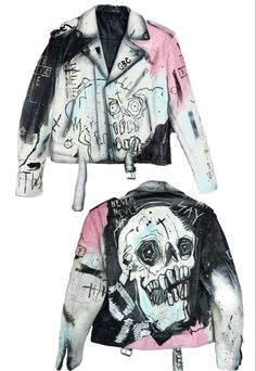 Painted Leather Jacket Punk, Leather Jacket Painting Ideas, Leather Jacket Design, Graphic Jackets, Custom Leather Jackets, Punk Shirt, Battle Jacket, Diy Jacket, Estilo Punk