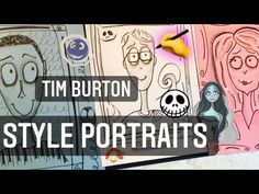 an image of some art work with the words tim burton style portraits in front of it