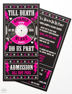 two black and pink flyers with white stars on the bottom one has an image of a record player