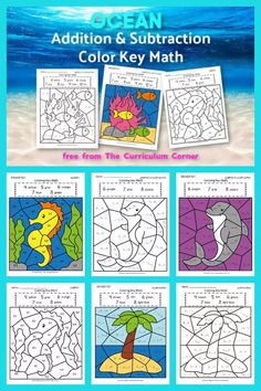 the ocean addition and subtraction color key math book with pictures of sea animals