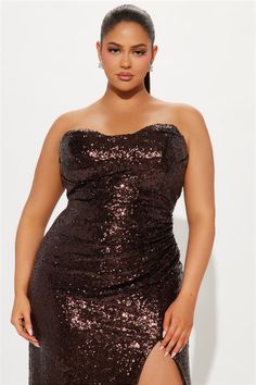 Available In Wine And Chocolate. Sequin Gown Strapless Sweetheart Neckline Ruched Lace Up High Slit Lined Stretch Self: 100% Polyester Lining: 100% Polyester Imported | Sydney Lace Up Sequin Gown Dress in Chocolate Brown size Small by Fashion Nova Wine And Chocolate, Chocolate Fashion, Strapless Sweetheart Neckline, Woman Back, Sequin Gown, Gown Dress, Matching Dresses, Chocolate Brown, Active Wear For Women