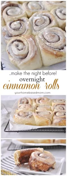 cinnamon rolls on a baking sheet with the words make the night before overnight and then they are