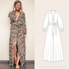 #Long Robe / Dressing Gown Sewing Pattern#\n\nThe cut at a glance: \n\n* wide flared sleeves with a cuff\n* Raglan Sleeves\n* Two length options: midi / long\n* with belt and beltloops\n\nThe fabric on the pictures is a leo georgette.\n\n##Save 20% with the [summer s Dressing Gown Pattern, Kimono Sewing Pattern, Gown Sewing Pattern, Luxury Robes, Kimono Dressing Gown, Women's Sewing Pattern, Dresses By Pattern, Long Gown Dress, Dressing Gown Robe