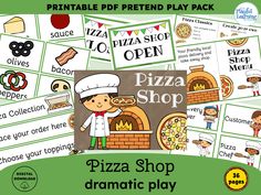 printable pizza shop dramatic play pack for kids to learn how to make their own pizzas