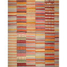 a multicolored rug with many different stripes