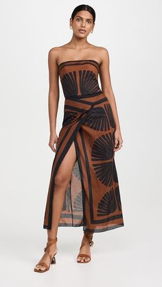 Johanna Ortiz Black Ancient Peru Ankle Dress | Shopbop Havana Night Black Dress, Bariano Dress Australia, Pacific Islander Women Traditional Dresses, Polynesian Print Dresses, Cuban Cocktail Dress, Beach Party Dress Formal, Samoan Dress Ivanui Pacific, British Colonial Outfit, Black Tiki Dress