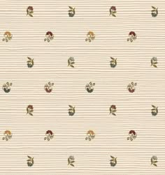 an upholstered wallpaper with small flowers and leaves on white fabric, in various colors