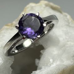 Classic Forever! * Sterling Silver * Rhodium Finish * Lead N Nickel Free Modern Amethyst Birthstone Ring, Classic Amethyst Ring With Vs Clarity, Round Amethyst Ring With Vs Clarity For Anniversary, Gift Amethyst Ring With Vs Clarity Round Cut, Gift Amethyst Ring With Round Cut And Vs Clarity, Amethyst Ring With Vs Clarity For Anniversary, Gift Amethyst Ring Vs Clarity Round Cut, Modern Round Amethyst Ring Gift, Modern Amethyst Ring Gift