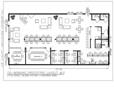 an office floor plan with several tables and chairs