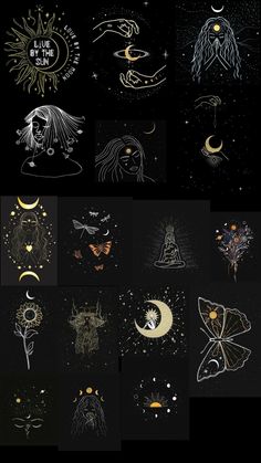 the moon and stars are all drawn in different ways, including one that looks like an owl