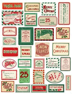 various christmas labels and stickers on a white background