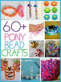 the book cover for 50 + pony bead crafts by jon minorton, with pictures of different bracelets and beads