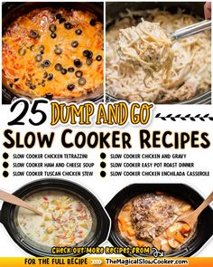 the 25 dump and go slow cooker recipes are ready to be made in minutes