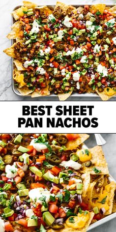 Sheet pan nachose recipe Basic Nachos Recipe, Best Nachos Recipe, Sheet Pan Nachos Recipe, The Best Nachos, Best Nachos, Mexican Ingredients, Ultimate Nachos, Sheet Pan Nachos