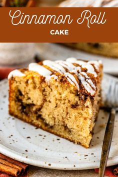 a slice of cinnamon roll cake on a plate