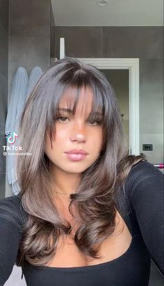 Basic Long Hairstyles, Bangs With Long Face Shape, Hairstyles With Forehead Bangs, Bangs Wispy Curtain, Haircut Styles For Long Hair With Bangs, Fri Ge Bangs, Winter Hair Color Straight, Hair For People With Round Faces, Flare Haircut