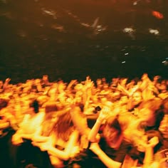 a crowd of people at a concert with their hands in the air