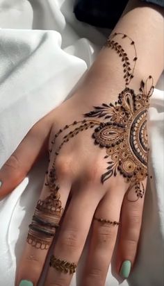 a woman's hand with henna tattoos on it