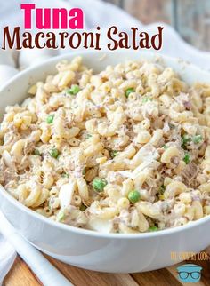 tuna macaroni salad in a white bowl