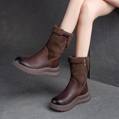 Gender: Women Item Type: Boots Main Material: Cow Leather Lining: Faux Fur Style: Casual, Classic, Retro Season: Winter Heel Type: Flat Outsole Material: Rubber Heel Height: Mid-Heel (5 cm) Size Length cm inch 35 22.5 8.86 36 23 9.06 37 23.5 9.25 38 24 9.45 39 24.5 9.65 40 25 9.84 Winter Shoes Women, Women Snow Boots, Fur Snow Boots, Winter Heels, Ladies Boots, Winter Shoes For Women, Loafer Slippers, Snow Boots Women, Mary Jane Heels