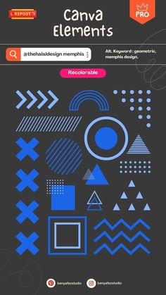 the back cover of an illustrated book with geometric shapes and lines in blue, on a black background