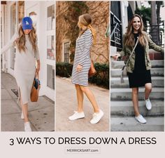 How to Dress Down a Dress for Summer - Merrick's Art Dress Down A Dress, Dress Tennis Shoes, Below The Knee Dress, Crystal Wedding Dress, Light Wash Denim Jacket, Below The Knee Dresses, Dress Sewing Tutorials, Dresses By Color