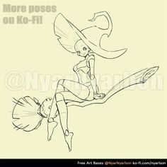 Halloween Art Pose Reference, Witch Sitting On Broom Reference, Witch Art Reference Poses, Halloween Art Reference Poses, Cute Anatomy Poses, Witch Riding Broom Drawing Reference, Witch On Broom Drawing Reference, Witch Pose Ref, Halloween Drawing Poses