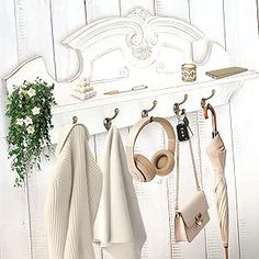 Coat Hanger Wall Mount with Shelf - Gorgeous 24" Farmhouse Coat Rack Wall Mount with Shelf with Hooks for Entryway - Wall Mounted Coat Rack for Wall Hanging Coats, Jackets, Purses, Keys (White)