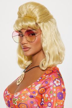 Available In Blonde. Halloween Accessory 50s Bouffant Wig Inspired Short Wig With Front Bangs Curls Sensitive To Heat Final Sale Imported | Retro Girly Bouffant Costume Wig in Blonde by Fashion Nova 70s Wigs For Women, 60s Hair Wigs, Bouffant Wig, 60s Curly Hair Wigs, Blonde Pin Up Wig, Front Bangs, Blonde Fashion, Costume Wigs, Short Wigs