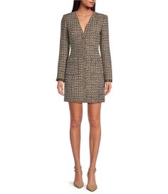 Gianni Bini Dela Tweed V-Neck Long Sleeve Mini Dress | Dillard's Fitted V-neck Tweed Dress For Fall, Fitted V-neck Tweed Dress For Formal Occasions, Knee-length Tweed Mini Dress For Fall, Fitted Tweed V-neck Mini Dress, V-neck Tweed Dress For Work, Elegant V-neck Tweed Mini Dress, Spring V-neck Tweed Dress For Work, V-neck Tweed Dress For Spring Workwear, Spring Workwear Tweed V-neck Dress