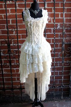 Shrine of Hollywood PARIS CABARET DRESS - IVORY TAFFETA Elegant Cream Lace Corset Dress, Cream Wedding Corset Dress With Ruffles, Wedding Corset With Lace Bodice, Wedding Lace Corset With Lace Bodice, Wedding Lace Corset, Vintage Lace Overbust Corset, Vintage Lace Corset With Lace Trim, Vintage Lace Corset Dress With Lace Trim, Lace Underbust Corset For Wedding