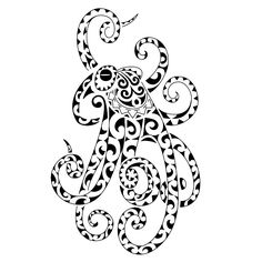 an intricately designed octopus is shown in black and white