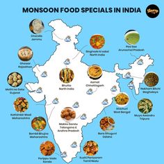 a map with all the main foods in india