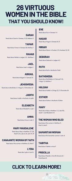 a poster with the words 25 virtuous women in the bible that you should know